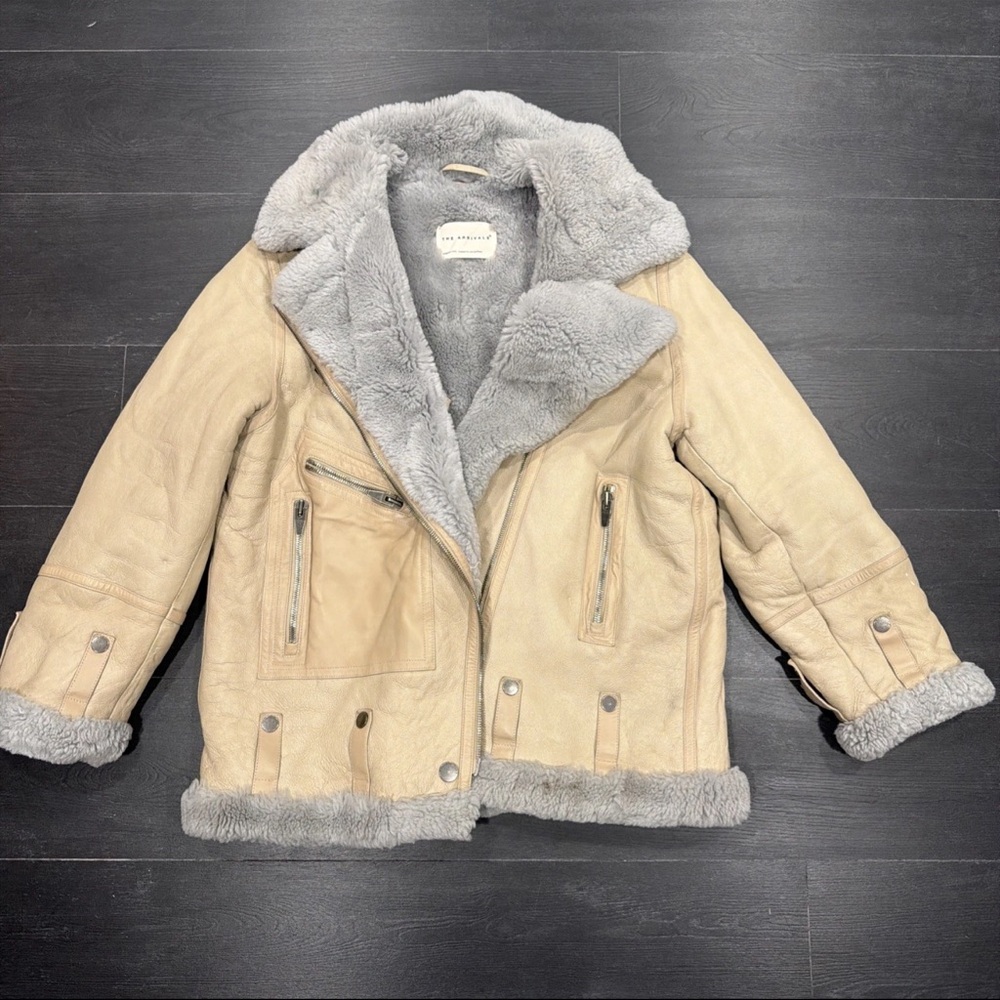 The Arrivals Moya Cream Moto Leather Shearling Jacket  XL